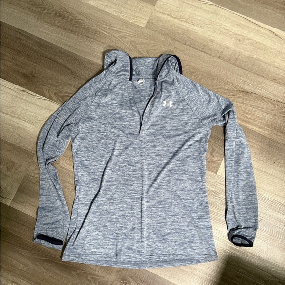 Under Armour Gray Fitted Hoodie Polo Sweatshirt - Picture 1 of 5